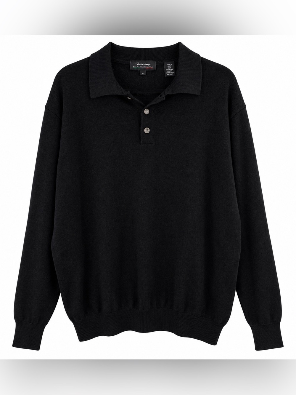 Tuscany Men’s XL Black 100% Italian Merino Wool Polo Sweater Pullover